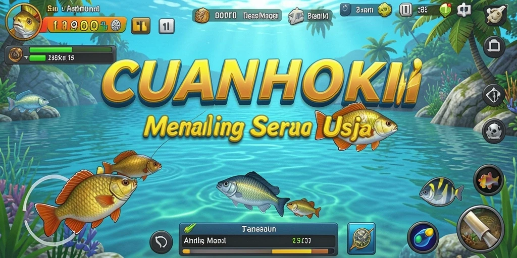 Menggambarkan gameplay memancing yang seru dan interaktif di CUANHOKI.